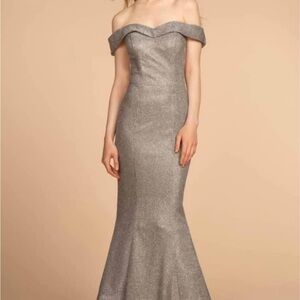 Elegant Silver Off-Shoulder Gown